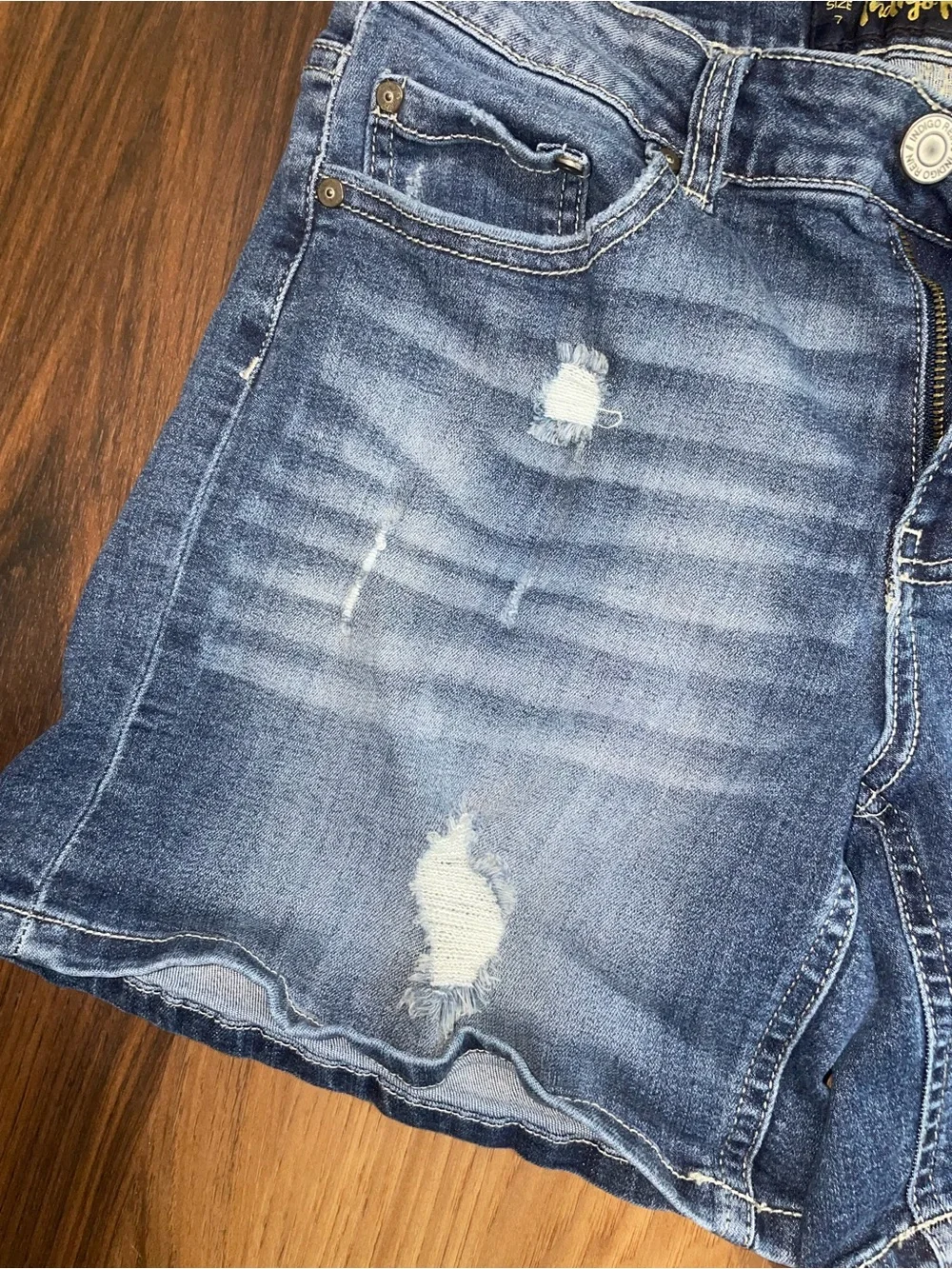 Indigo Rein Distressed Denim Shorts - Blue